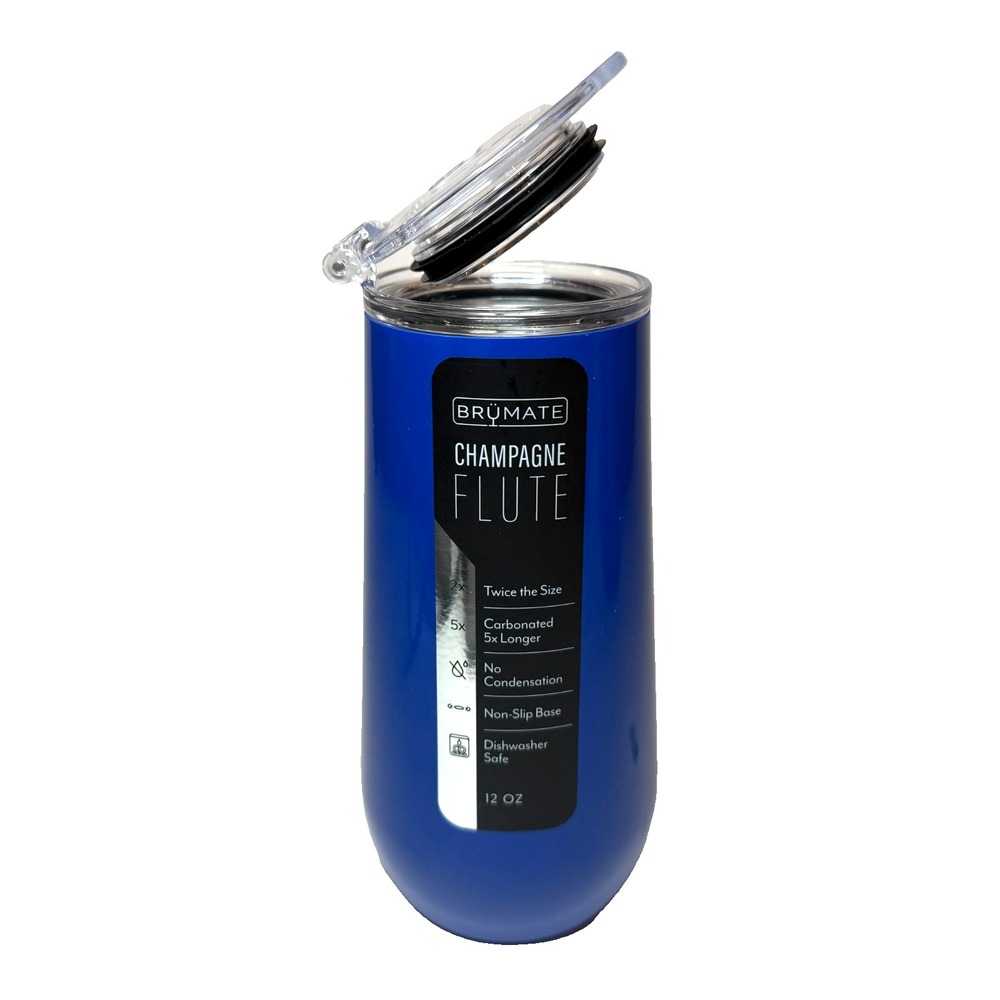 Brumate Insulated Champagne Flute 12oz Tumbler Flip Lid Royal Blue Only 1 Left!